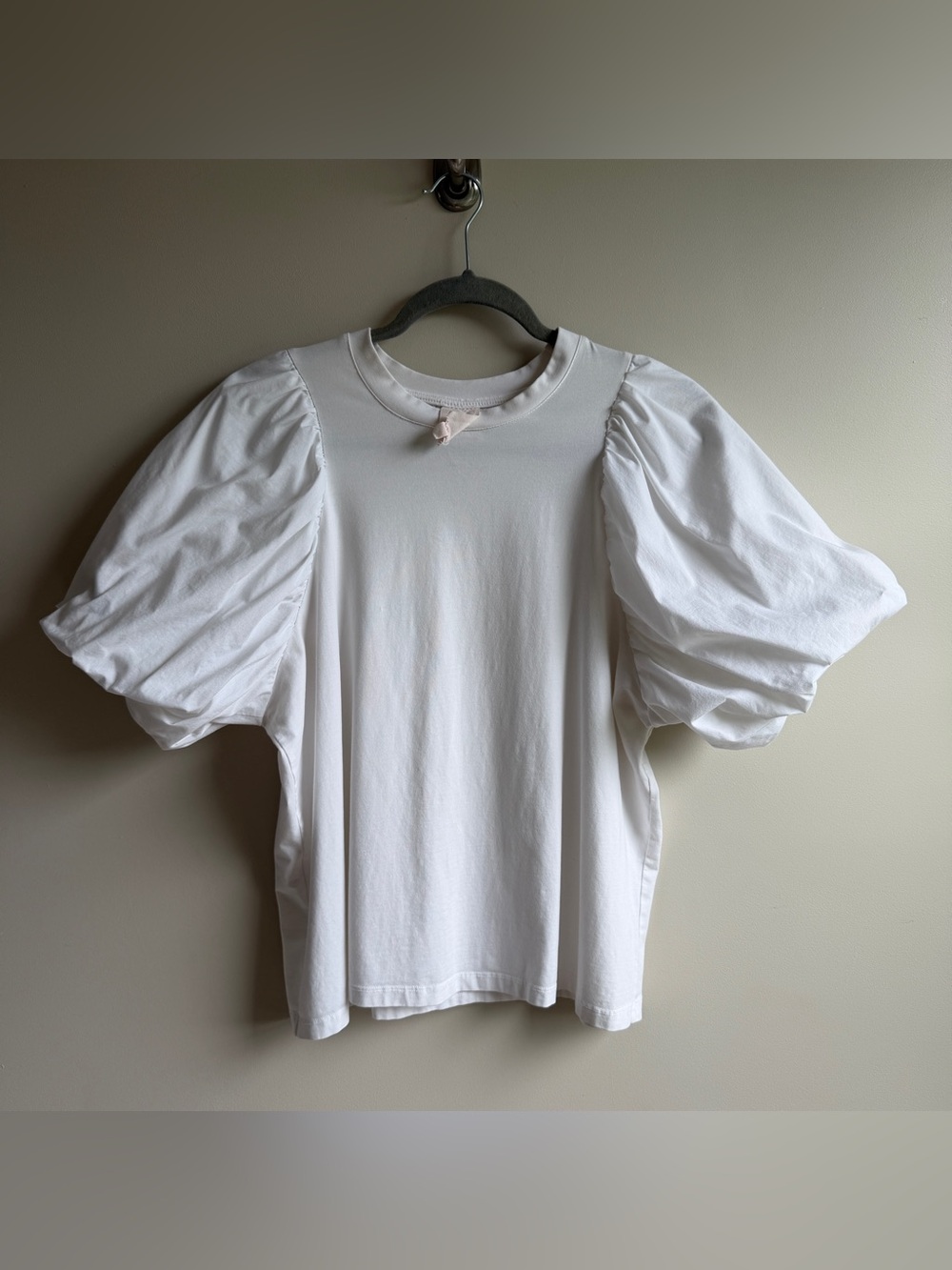 Cinq a Sept Moda Puff Sleeve Stretch Cotton Crewneck Blouse Top White Small